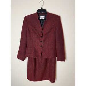 Kasper ASL Sz‎ 4 Cherry Red Matching Set Blazer Skirt Career Business Academia